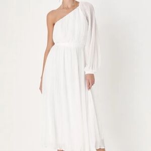 Lulu's White One-Shoulder Pleated Midi Dress